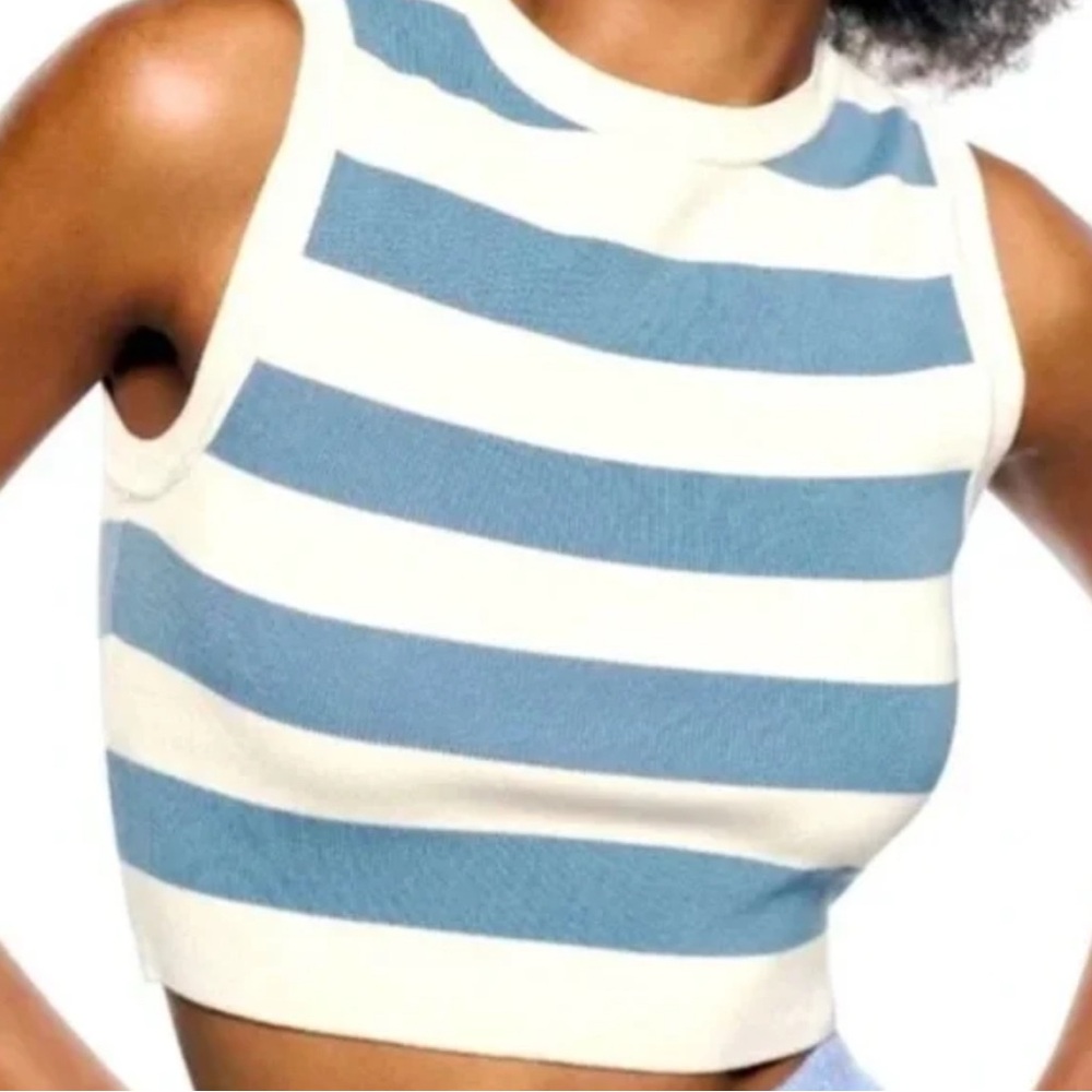 Zara Blue and Cream Striped Crop Top